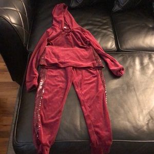 Girls Burgundy Velour Tracksuit size 10/12